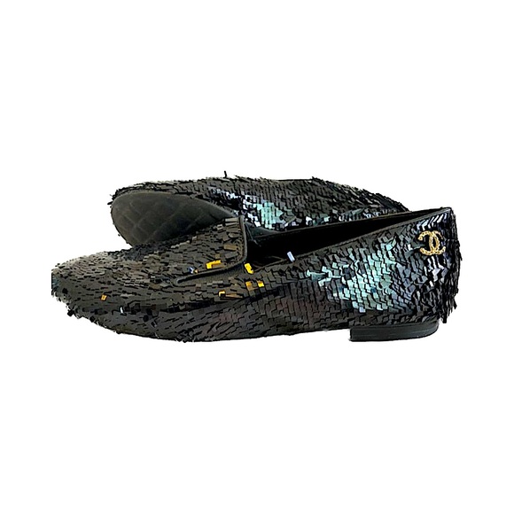 CHANEL Black Sequin Loafers - Picture 4 of 7